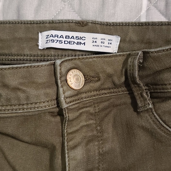 ZARA stretchy high waist jeans in olive green,  US2 - Picture 5 of 8